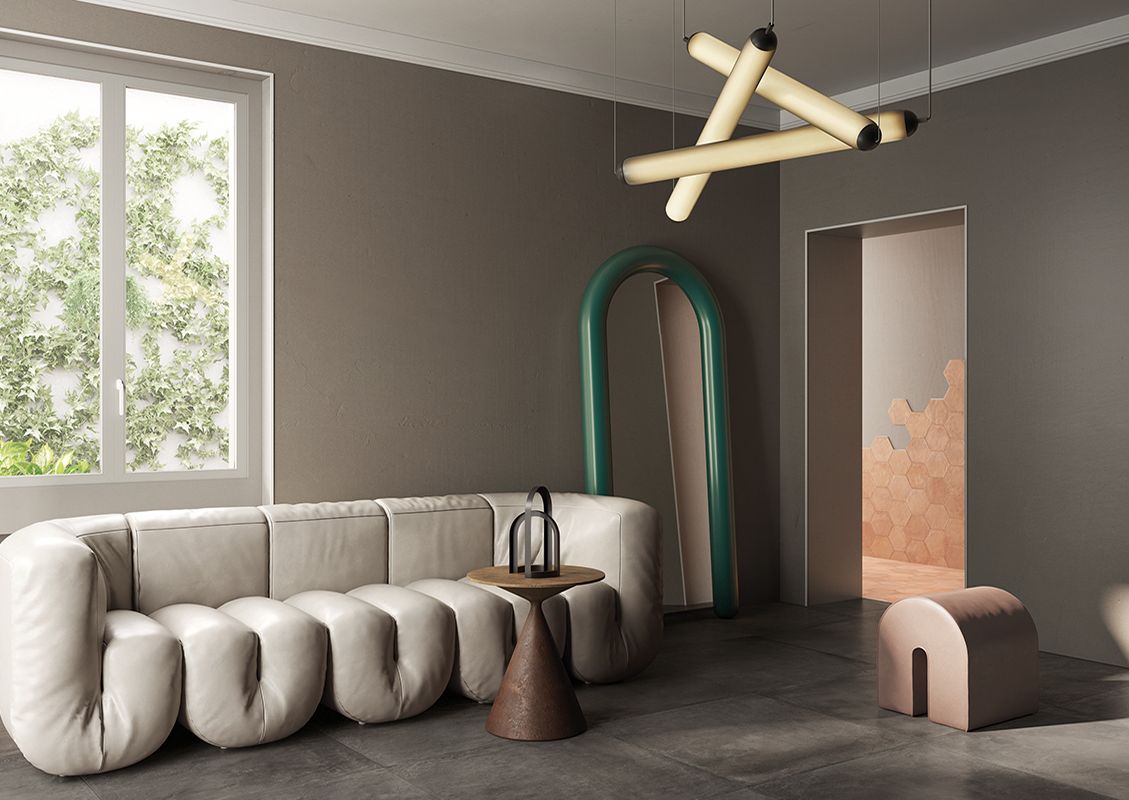 Forme porcelain tiles in a room setting