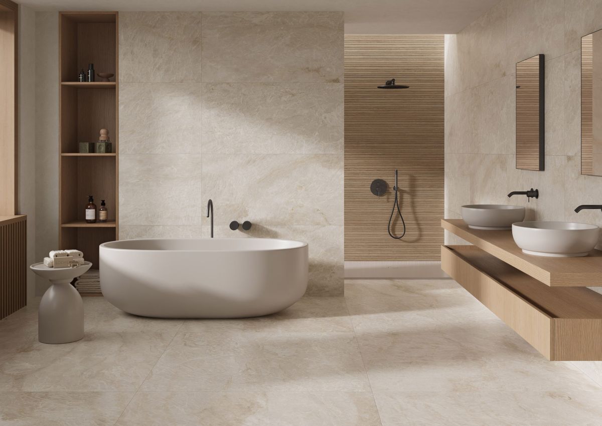 Taj Mahal porcelain tiles in a room setting